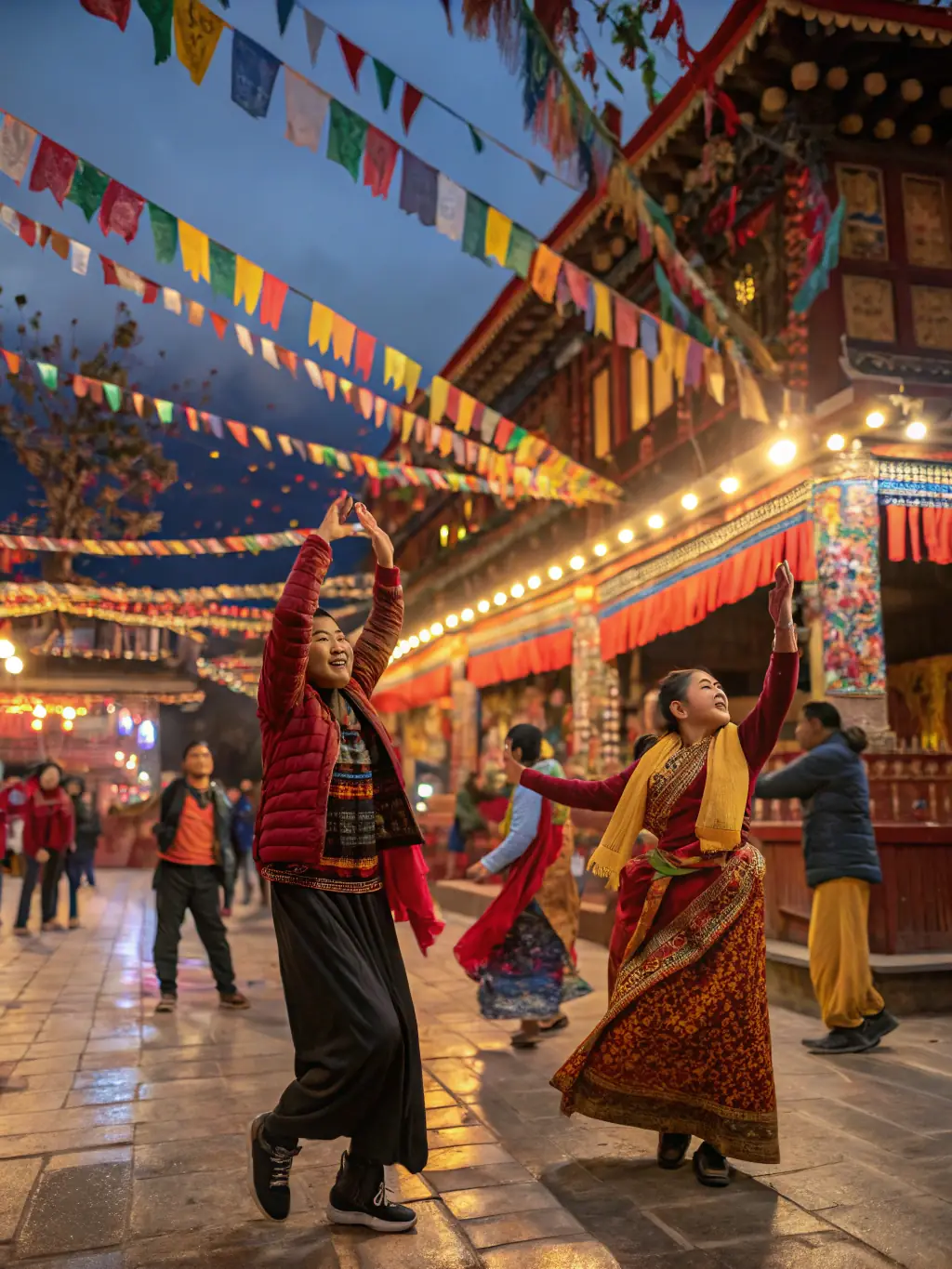 A vibrant image of a cultural event organized by the association in the village square, featuring traditional music, local crafts, and community participation.
